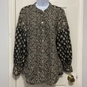 Faherty Adalyn Block Print Batik Organic Cotton Top M